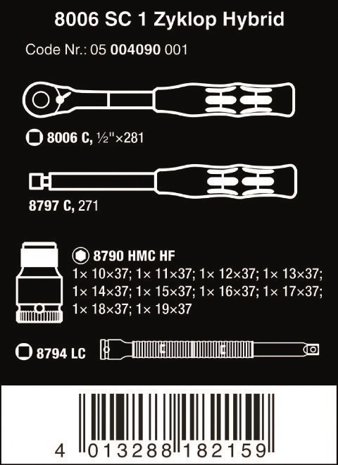 ZESTAW KLUCZY NASADOWYCH Z GRZECHOTKĄ ZYKLOP HYBRID 1/2''