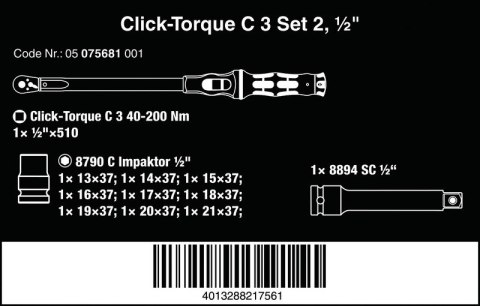 KLUCZ DYNAMOMETRYCZNY CLICK-TORQUE E C 3 SET 2, 40-200NM