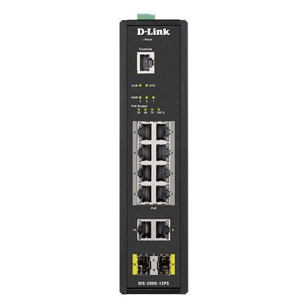 D-Link DIS-200G-12PS łącza sieciowe Zarządzany L2 Gigabit Ethernet (10/100/1000) Obsługa PoE Czarny