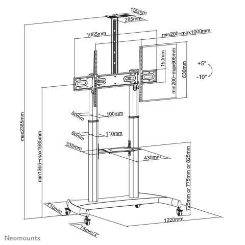 Neomounts by Newstar PLASMA-M1950E uchwyt do tablic informacyjnych 2,54 m (100") Czarny