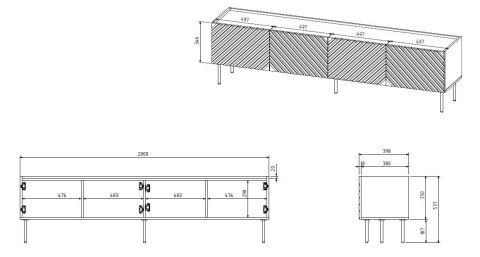 Szafka RTV 4D ONDA 200x40x35-54 czarny (stojąca lub wisząca)