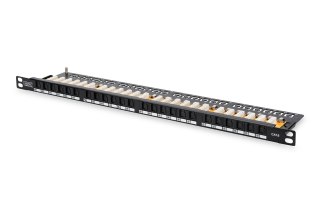 Digitus Panel krosowy (patch panel) high density 19'' 24x RJ45, LSA poziom, kat.6, nieekranowany, 0.5U, czarny, prowadnica kabli