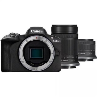 Canon EOS R50, Black + RF-S 18-45 IS STM + RF-S 55-210mm F5-7.1 IS STM Kit Bezlusterkowiec 24,2 MP CMOS 6000 x 4000 px Czarny